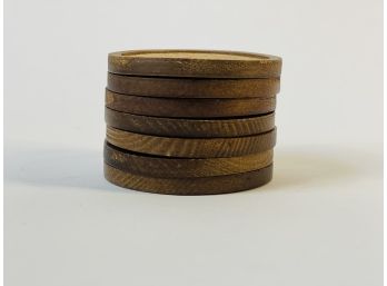 Set Of 7 Vintage Cork And Wood Coasters