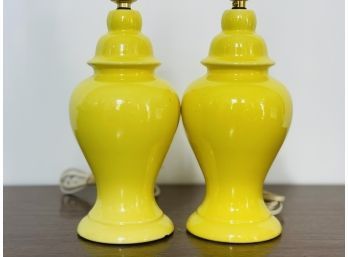 Pair Of Vintage Petite Ceramic Yellow Lamps