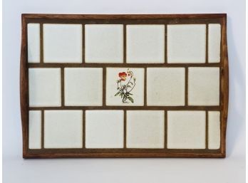 Vintage Tile Serving Tray Over Teak