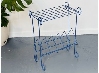 Blue Metal Wire Record Holder And Plant Stand