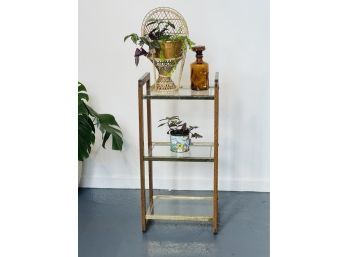 Vintage 3-tier Wood And Glass Plant Stand Shelf