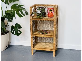Vintage Rattan/wicker Petite 3 Tier Shelf/plant Stand