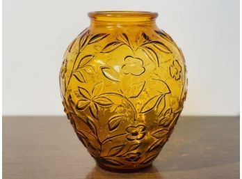Large Amber Flowered Glass Vase