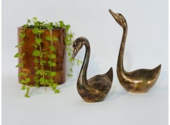 Pair Of Vintage Brass Style Swans