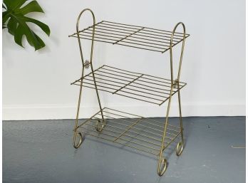 MId Century Modern Brass Colored Metal Wire Book Shelf/plant Stand