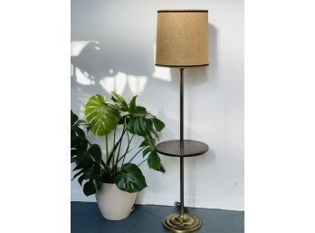 Mid Century Modern Tall Floor & Table Lamp With Burlap Style Shade.