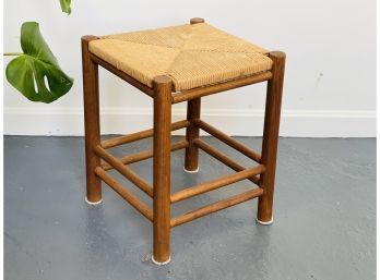 Vintage Woven Short Stool For Plants Or Spare Seat