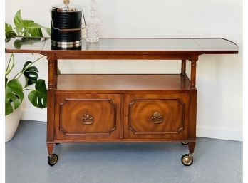 1960's Maghogany Rolling Bar Cart With Extendable Flaps