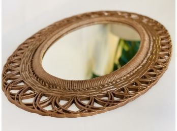 Vintage Boho Plastic Wicker Style Oval Wall Mirror