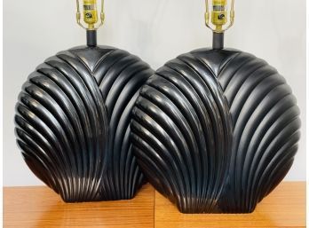 Pair Of Large Matching Vintage Scallop Shape Table Lamps