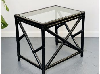 Vintage Rattan/bamboo Glass End Table
