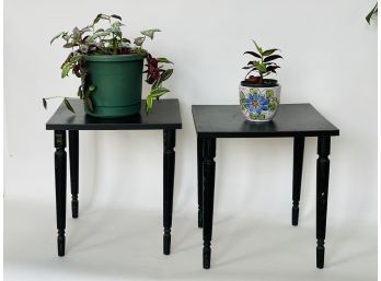 Pair Of Vintage Black Mid Century Modern Stacking Cocktail Tables