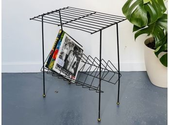 Vintage Metal Wire Rolling Record & Media Stand