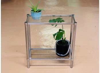 1970s Chrome And Glass Tall Plant Stand  Or Display Shelf