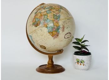 Vintage Globe With Hard Wood Base