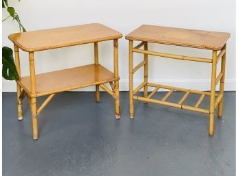 Pair Of Vintage Blonde Wood End Tables In The Style Of Heywood Wakefield Ashcraft (See Details)