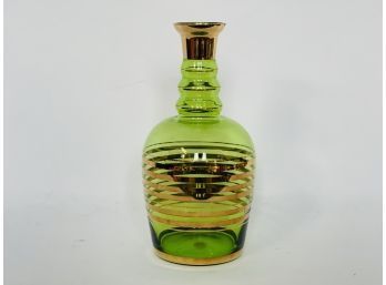 Vintage Gold Stripe Green Glass Liquor Decanter.
