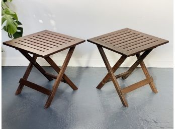 Pair Of Vintage Quality Folding Wood Cocktail Tables