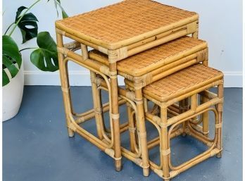 Vintage Wicker Nesting Tables Set Of 3 (Hong Kong)