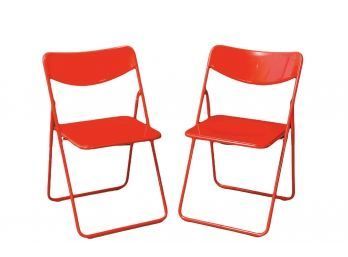Pair Of Modern Ikea Red Folding Chairs