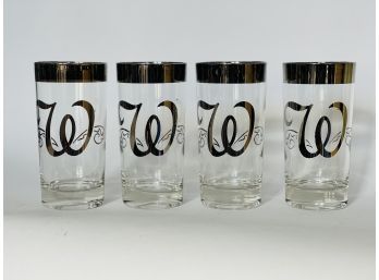 Dorothy Thorpe Style Silver Rim Highball Cocktail Glasses Monogrammed 'W'