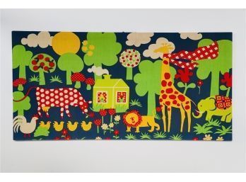 HUGE Vintage Stretched Fabric Screen Print Wall Art