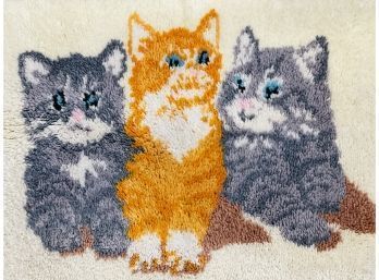 VIntage Trio. Of Latch Hook Kittens Wall Hanging Or Area Rug
