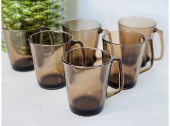 Vintage Pyrex Corningware Smoked Glass Coffee Mugs (set Of 6)