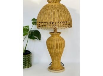 Large Vintage Wicker Table Lamp