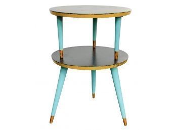 Unique And Funky Mid Century Modern Round 2-tiered Painted Accent Table.