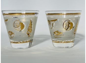 Pair Of  Vintage Helen Luger Gold Seashell Cordial Glasses