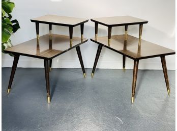 Pair Mid Century Modern 2 Tier End Tables