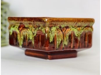1970s Ceramic Drip Glaze Planter Pot