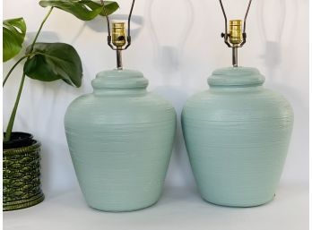 Pair Of 1996 Sage Colored Table Lamps By Alsy Lighting