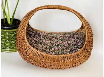 Vintage Wicker Basket With Fabric Cover