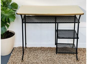Mid Century Metal And Faux Birch Laminate Top Desk