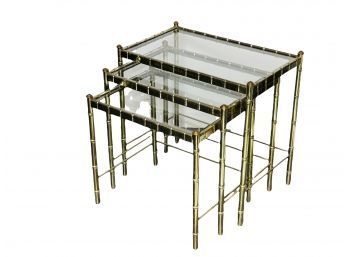 Vintage Faux Brass & Glass Nesting Table