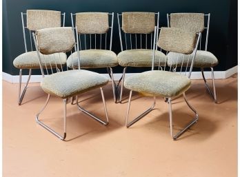Vintage 1970s Padded Chrome Dining Room Chairs Set Of 6 (GREAT SET)