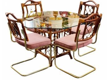 Vintage Rattan Cesca Style Dining Chairs With Glass Table Dining Set