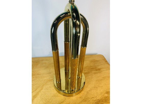 1970s Tall Brass And Wood Table Lamp