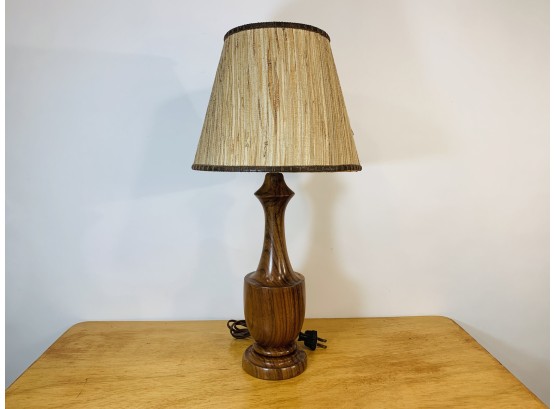 1950s Carved Wood Lamp With Tiki Style Shade