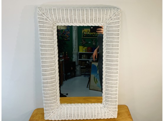 Large Vintage Boho White Wicker Mirror (2 Of 2 Similar Wicker Mirrors)