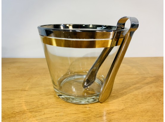 Mid Century Modern Gold & Silver Glass Ice Bucket
