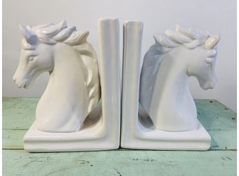 Contemporary White Ceramic Horse Bookends