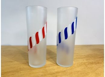 Vintage MCM Libbey Frosted Candy Stripe Cocktail Glasses (2)