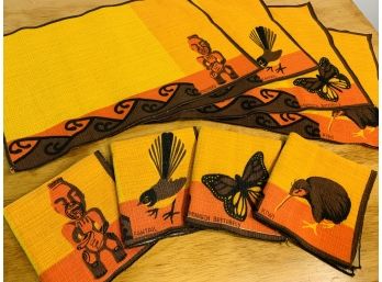 Vintage Tekemoto, Fan Tail, Kiwi, Butterly Placemats And Napkins For 4