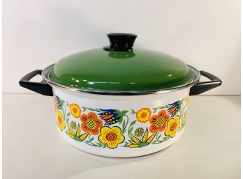 Vintage Flower Power Enamel Cooking Pot (1 Of 2 Similar Style Patterned Pots)