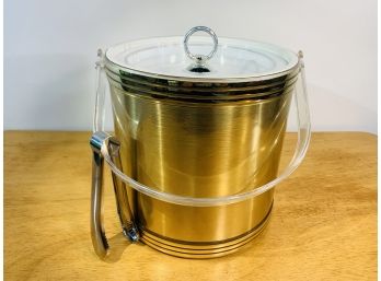 Mid Century Modern Gold Ice Bucket With Tongs
