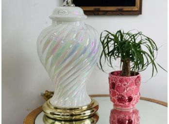 Large Vintage Iridescent Glass Lamp