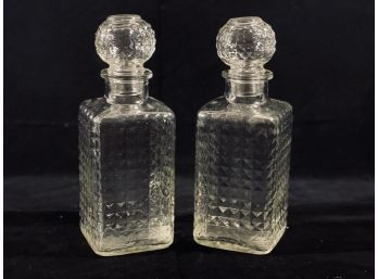 Pair Of Vintage Glass Decanters With Tops